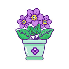 Stylized African Violet Plant in Pot Illustration
