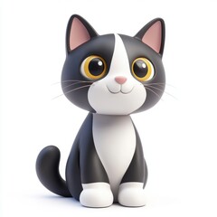 Fototapeta premium Cute cartoon black and white cat character.