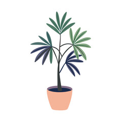 Stylized Potted Plant Illustration on Black Background