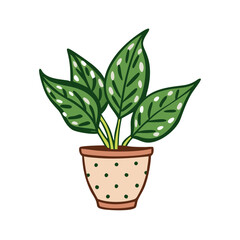 Polka Dot Potted Plant Illustration on Black Background