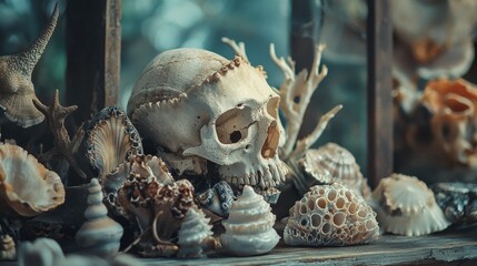 Beach shells and coral in artistic composition