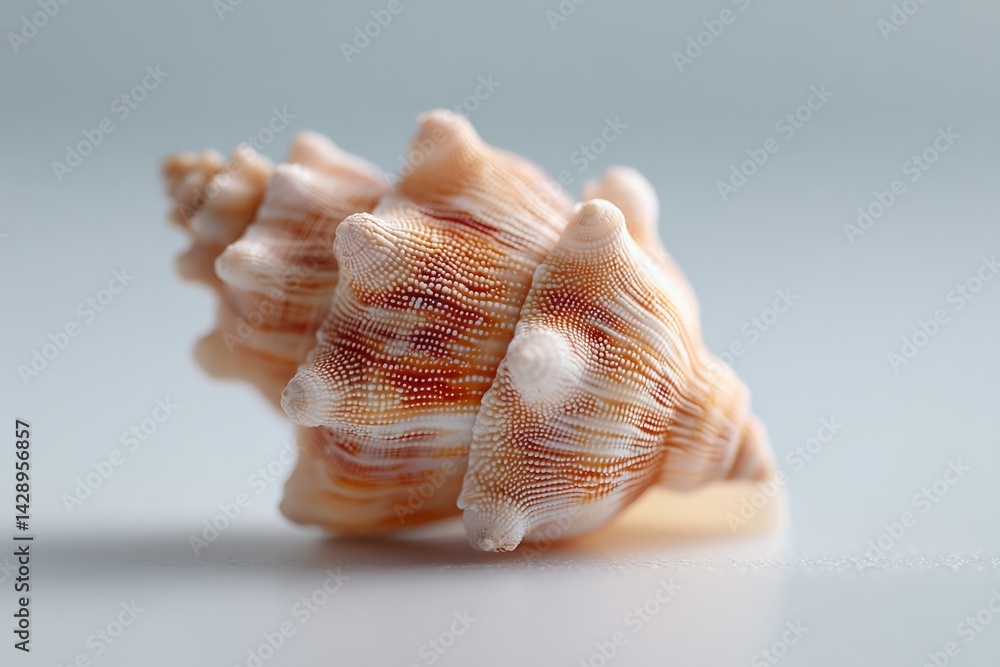 Poster focus on single seashell isolated on pristine white background with ample copy space