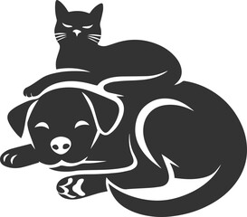 Black cat and dog animal silhouette