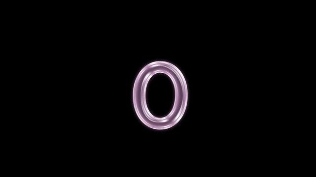Number 0 bubble floating motion graphic with alpha channel. Pink bubble isolated zero letter glowing animated on transparent background.