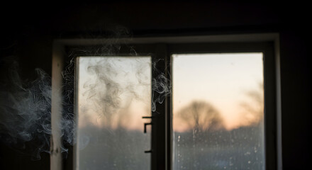 Mysterious Vapor Emanates Through An Obscured Window Displaying a Subtle and Gentle Vista