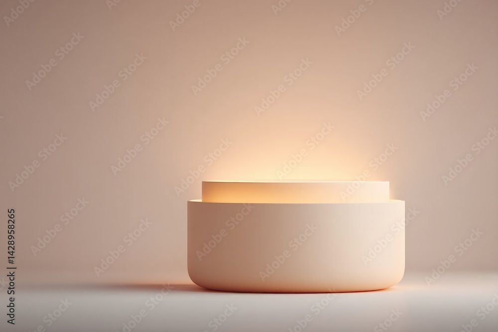 Poster minimalistic empty podium set against neutral monochromatic background offering abundant copy space