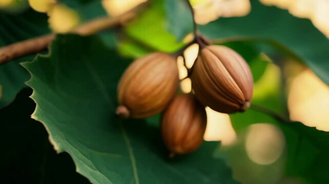 Natural green leaves with argan nuts 