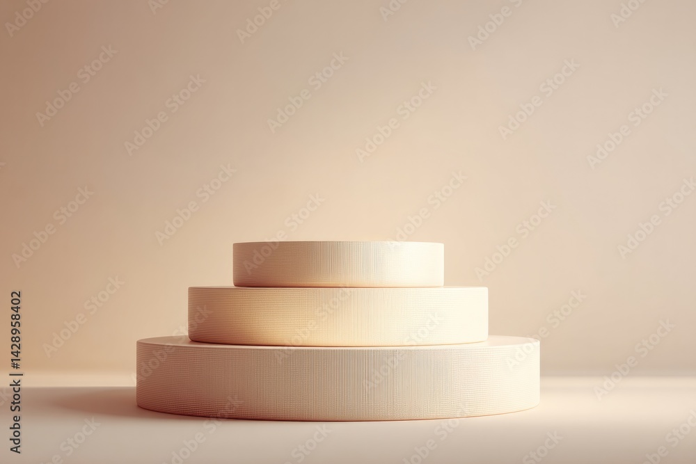 Poster minimalistic empty podium set against neutral monochromatic background offering abundant copy space