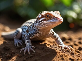 Fototapeta premium Nature’s Explorer: Leopard Gecko in a Lush Landscape