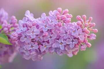 Close-up of beautiful lilac flowers blooming in a spring garden, creating a dreamy and romantic atmosphere