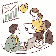 meeting--documents-and-business-people-in-office vactor image on white background