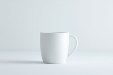 minimalistic white mug standing alone on white surface well-lit and isolated ideal for showcasing design