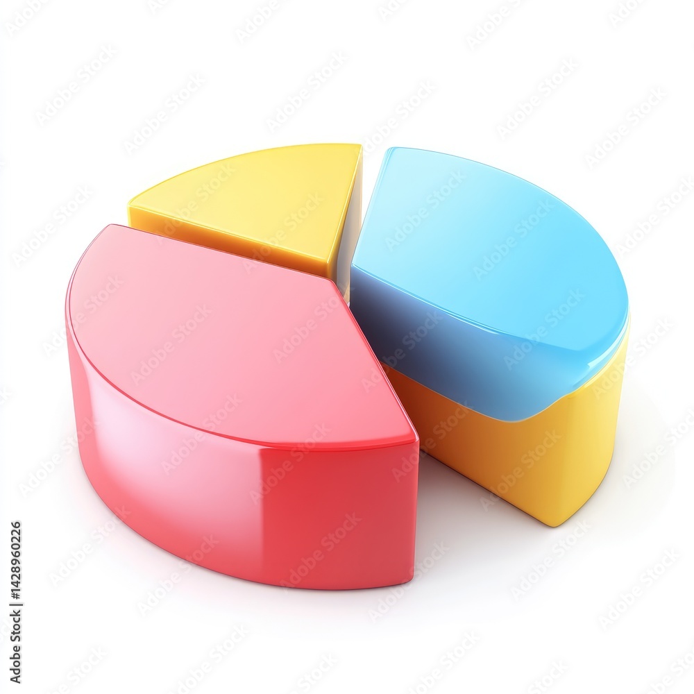 Poster three-part pie chart illustration, displaying data distribution.