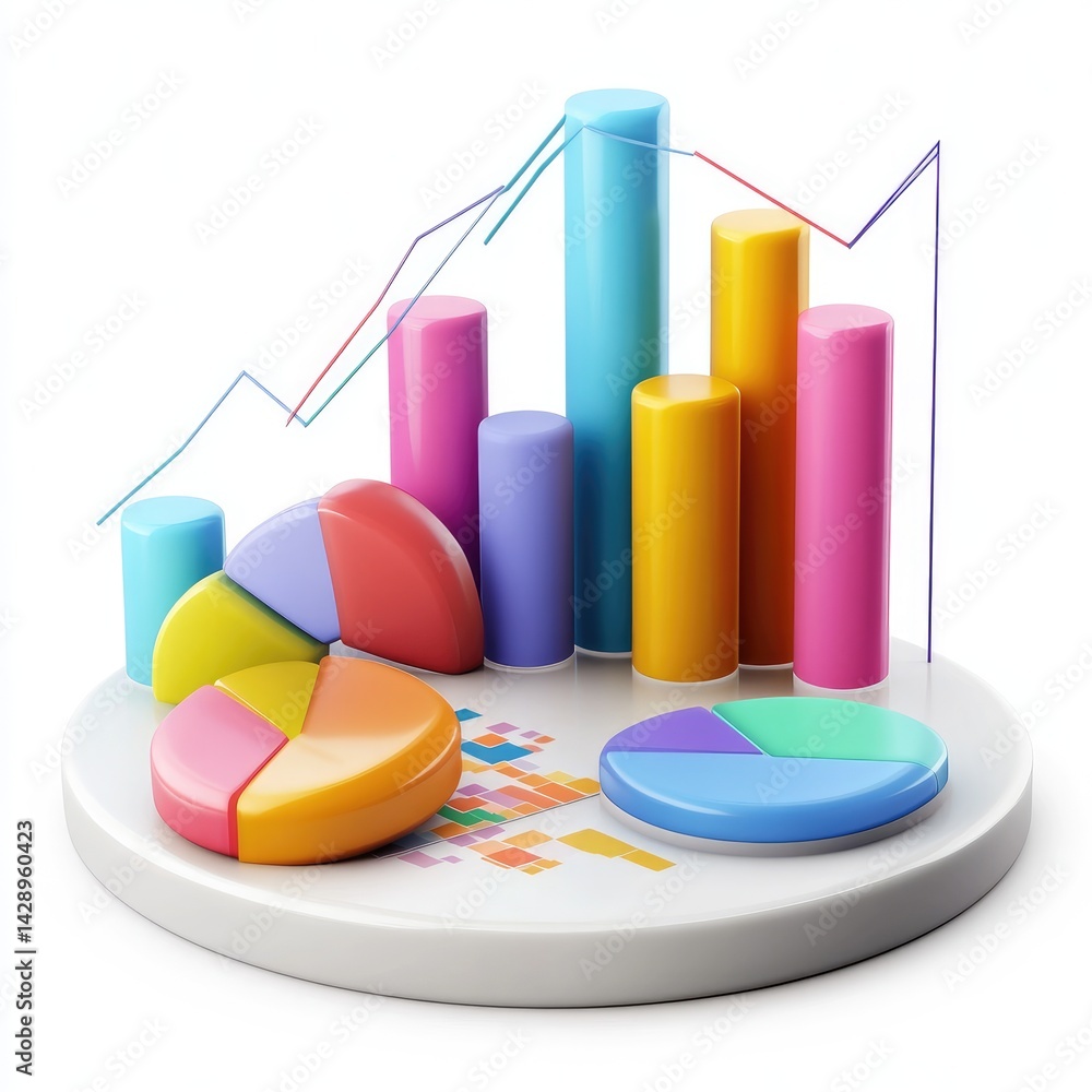 Poster colorful data visualization displays various statistics.
