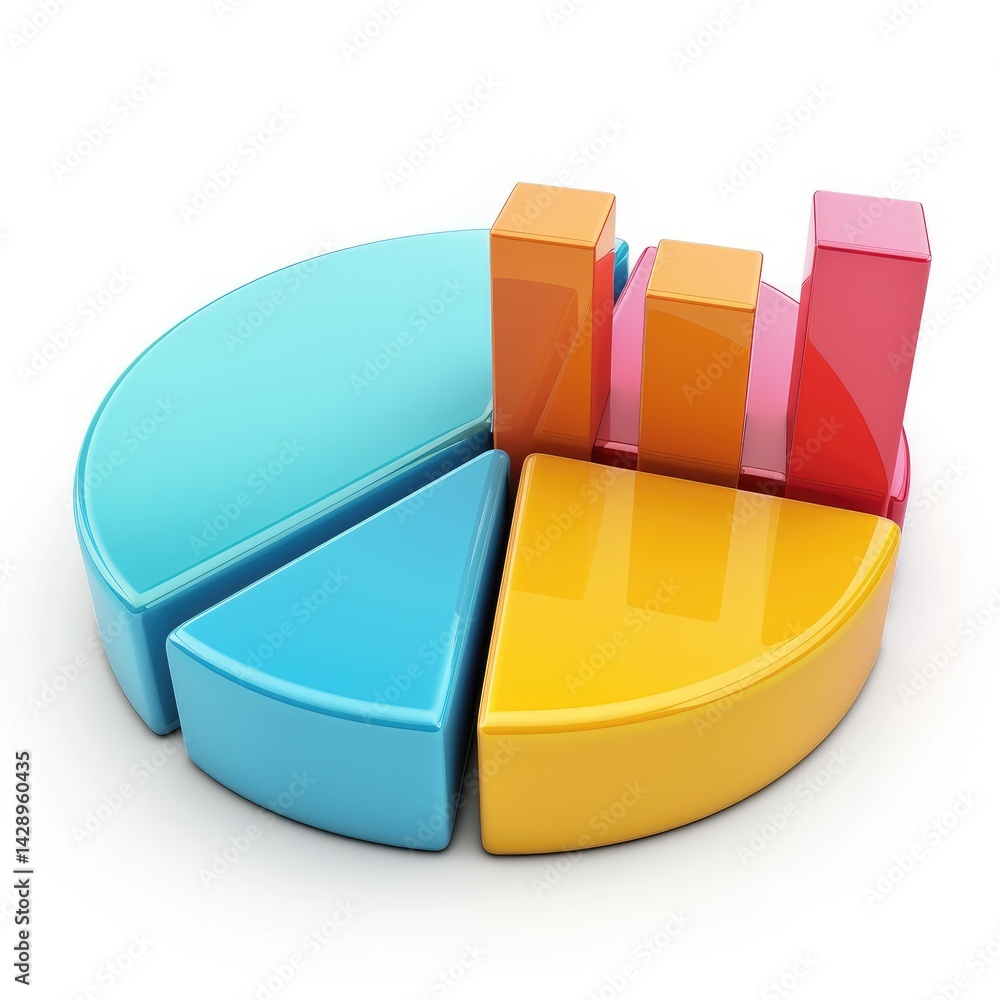 Poster colorful pie chart and bar graph illustrating data comparison.