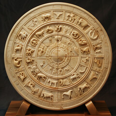 Babylonian style zodiac wheel depicting 12 zodiac signs.