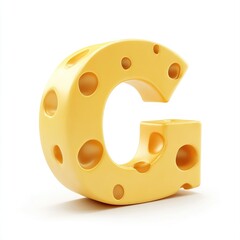 Fototapeta premium A cheese-shaped letter G stands out against a white background.