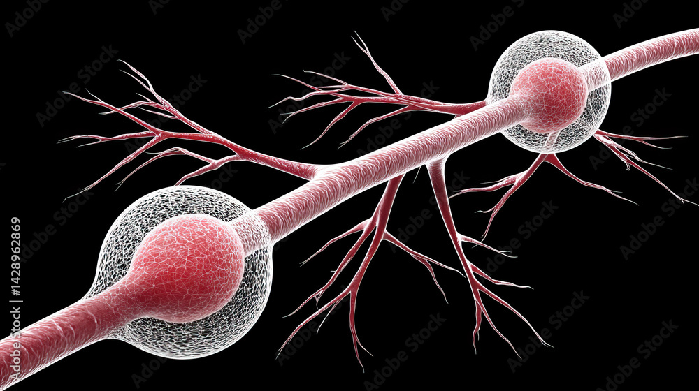 Poster abstract structure resembling artery with nodes, showcasing intricate details and vibrant colors, ev