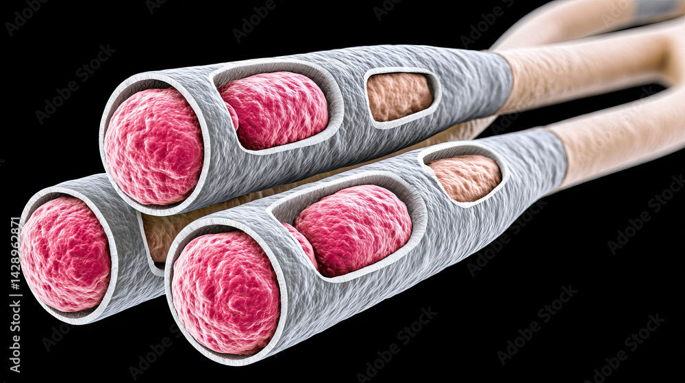 Poster 3d rendered artery structure with soft textures and vibrant colors, showcasing intricate details and