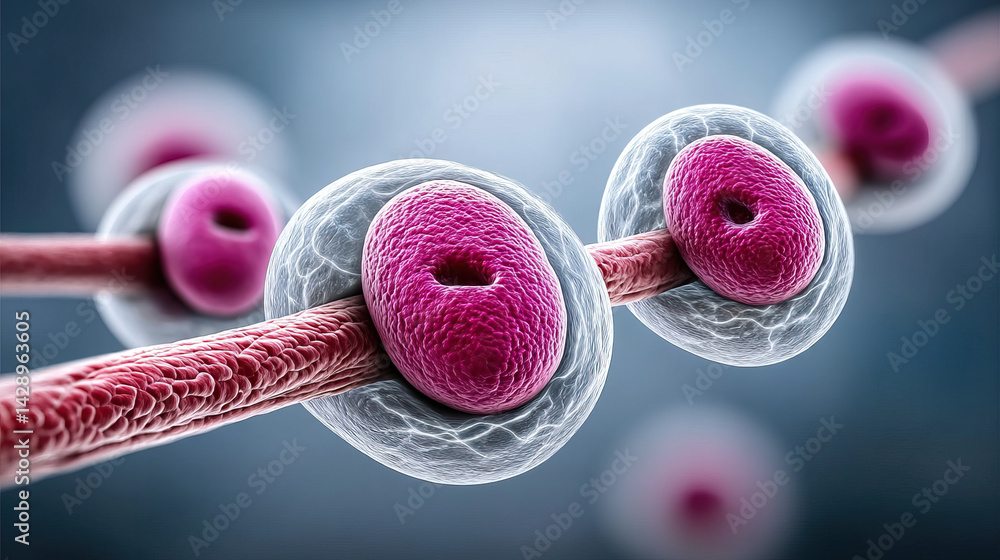 Poster microscopic view of cells with vibrant colors, showcasing cellular structures and interactions. imag