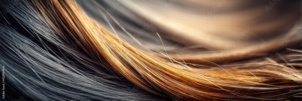 Poster softly highlighted hair strands blend into a blurred background, showcasing texture and color depth 