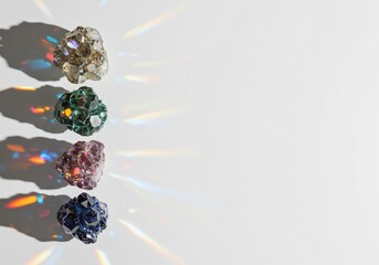 Naklejka premium 虹色光彩輝く宝石群 上品な白背景