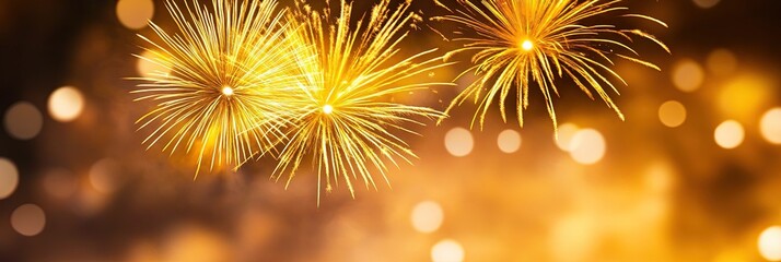 Fototapeta premium yellow fireworks in the sky background 