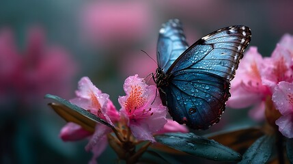 Obraz premium Majestic Butterfly on Pink Flowers