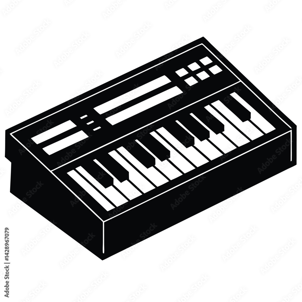 Poster isolated black vector musician using element synthesizer with white background