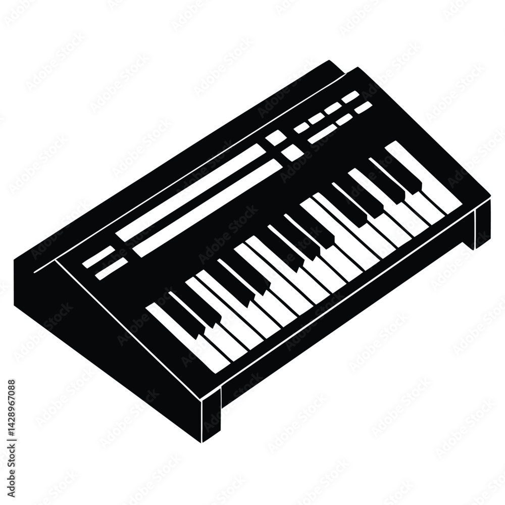 Poster isolated black vector musician using element synthesizer with white background