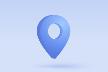 3D location point marker of map or navigation pin icon sign on isolated white background. navigation is blue pastel colour with shadow on map direction. 3d GPS pin vector rendering illustration