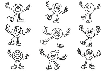 Simple line art peace sign character with dancing legs and retro shoes