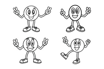 Simple line art peace sign character with dancing legs and retro shoes