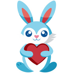 Fototapeta premium Sweet blue rabbit holding a red heart symbol, representing affection, cuteness, and love—perfect for kids or holiday use