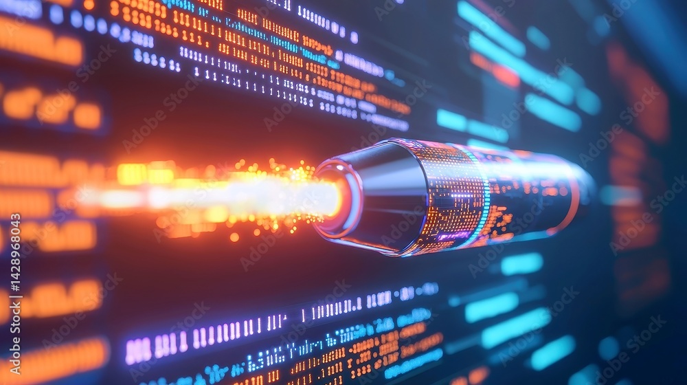 Poster surreal numerical rocket journeying through an analytics cosmos filled with vibrant dashboards and i