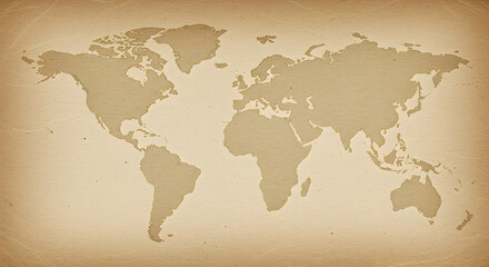 Ancient World Map Depicting Continents on Aged Parchment Texture
