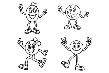 Simple line art peace sign character with dancing legs and retro shoes