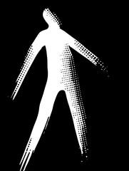 Creative representation of movement and expression in a stark black background emphasizing the dynamic form of a human figure