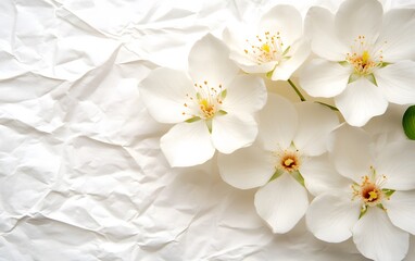 Elegant White Flowers on Crumpled Paper Background