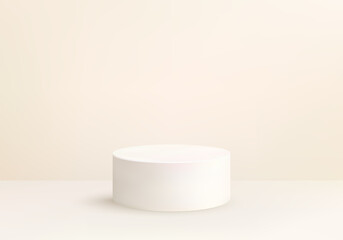 Bright empty room with cylindrical podium. Vector visualization of 3d shape, product display presentation.