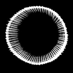 Intricate white geometric pattern displayed on a dark background, creating a captivating visual effect of depth and movement