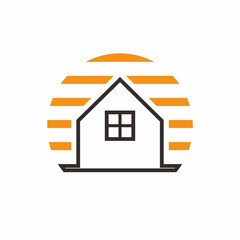 house symbol icon logo with simple sun light