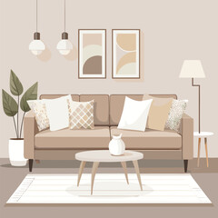 colorful-stylish-living-room-with-a-neutral-color vactor image on white background