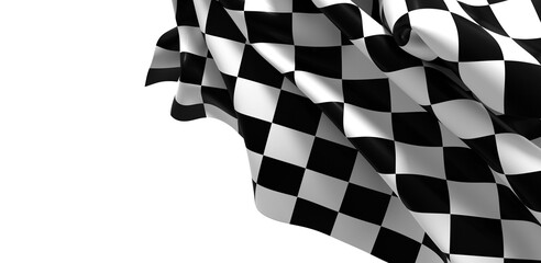 The checkered flag waves signifying victory and the thrill of the finish line