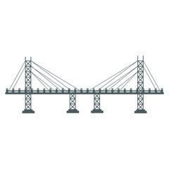 Bridge architecture in flat design. Cable stay construction technology. Vector illustration isolated.