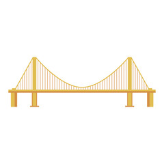 Bridge architecture in flat design. Suspension construction technology. Vector illustration isolated.