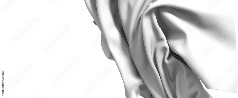 Poster close-up of a white fabric drape, showcasing its texture and folds. the fabric is illuminated by a s