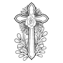 Easter cross with doodle art.