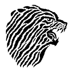 Fototapeta premium Intricate lion head design showcasing powerful essence through striking black and white striped pattern