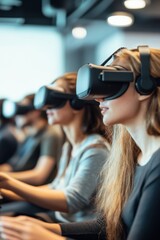 VR headsets on users at an event